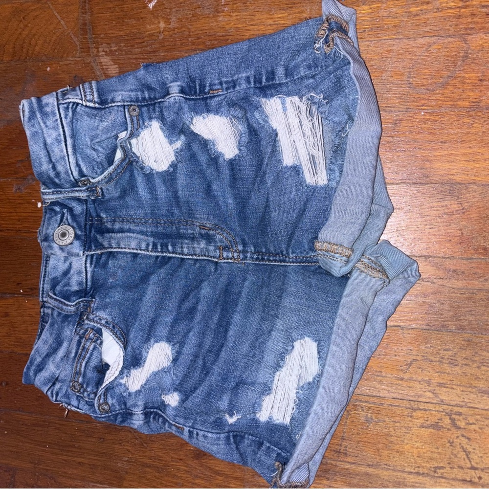 American Eagle Outfitters Blue Distressed Jean Shorts